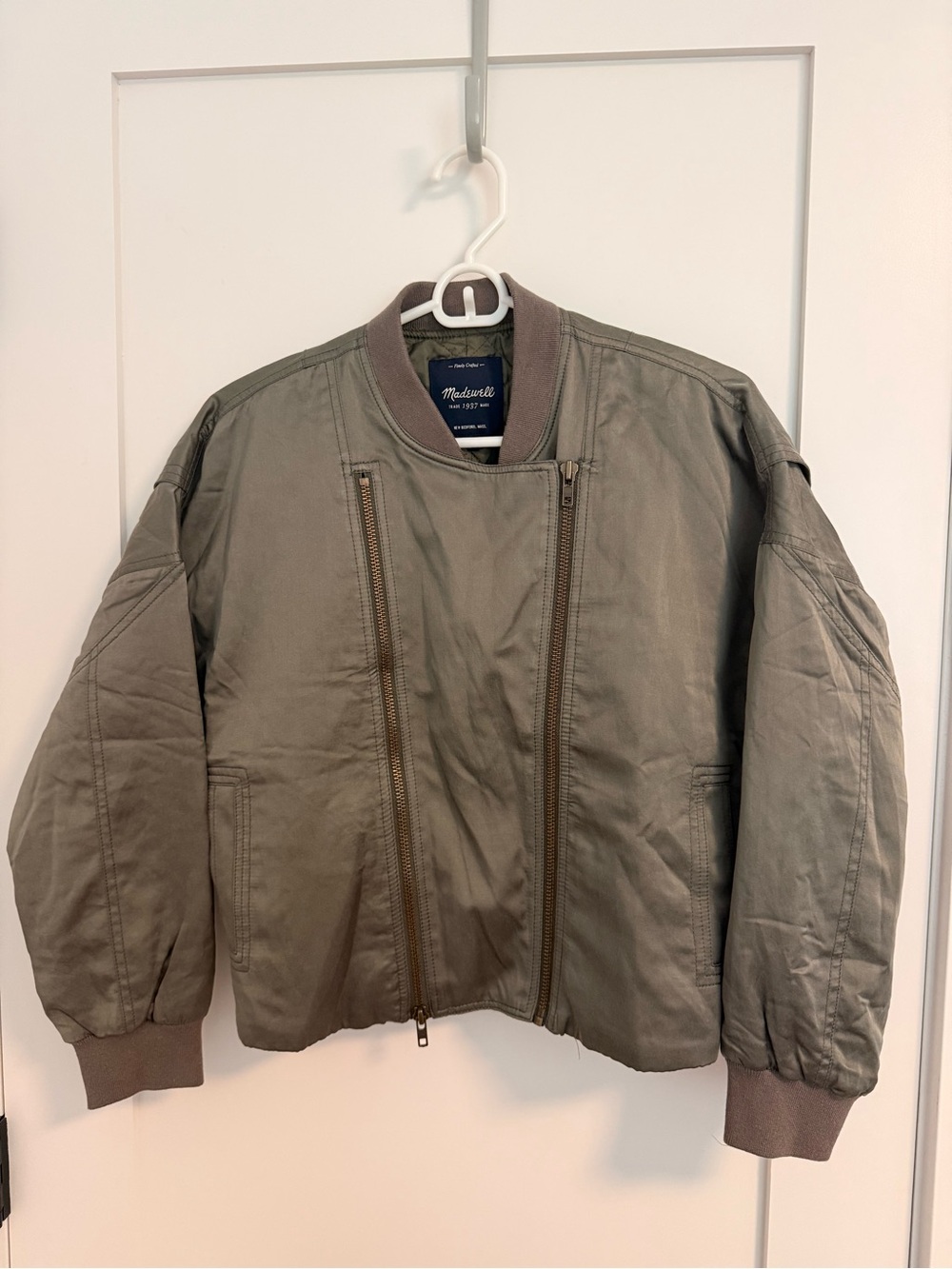 Madewell olive green cropped bomber jacket